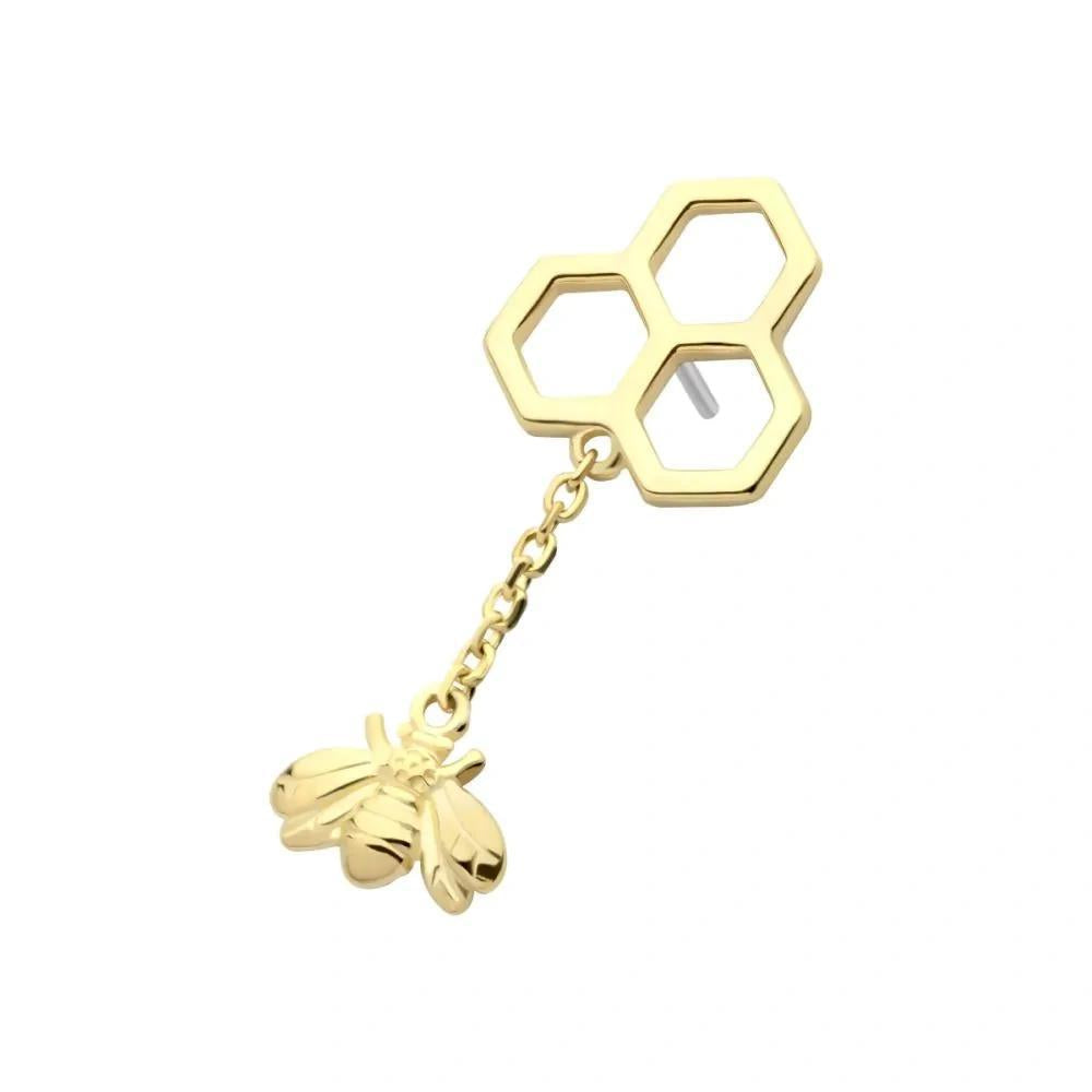 Invictus | 14k gold | Honeycomb with Bee Dangle