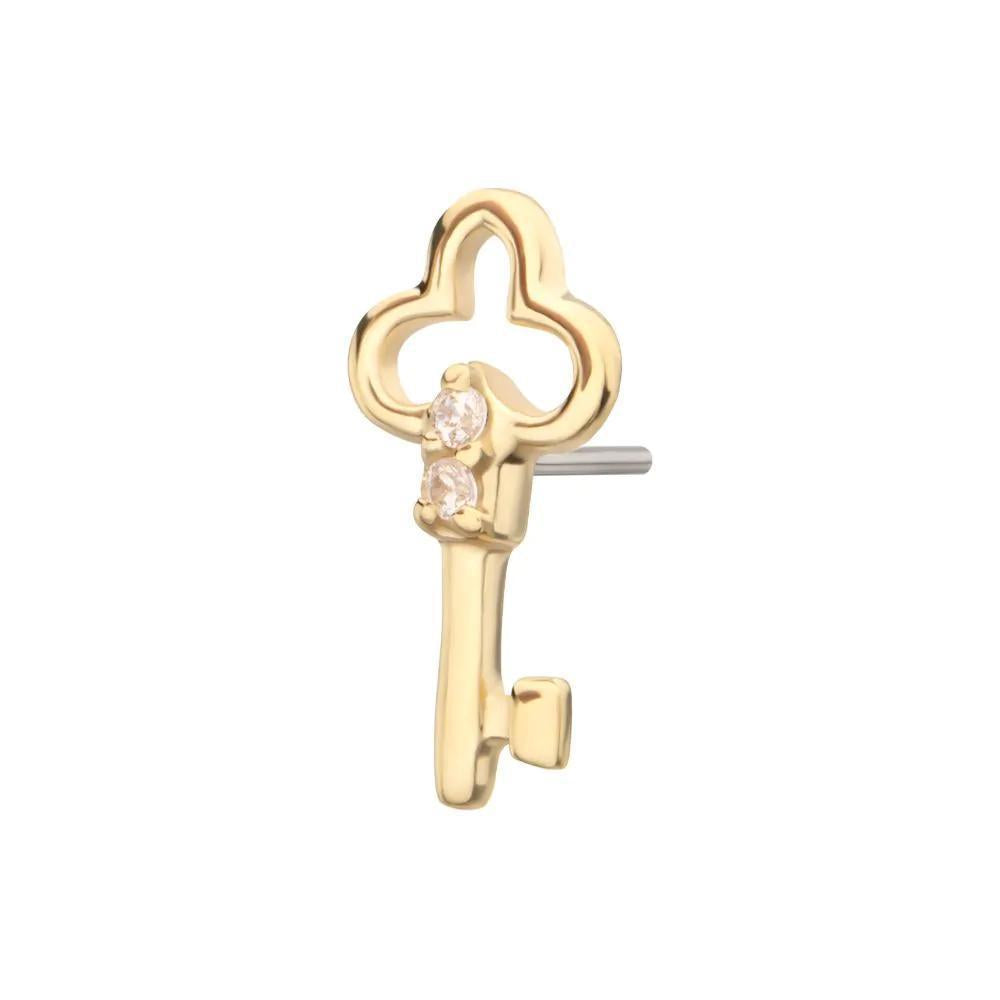 Invictus | 14k gold | Precision-shaped Key Top with Prong Set CZ Gem | Clear CZ