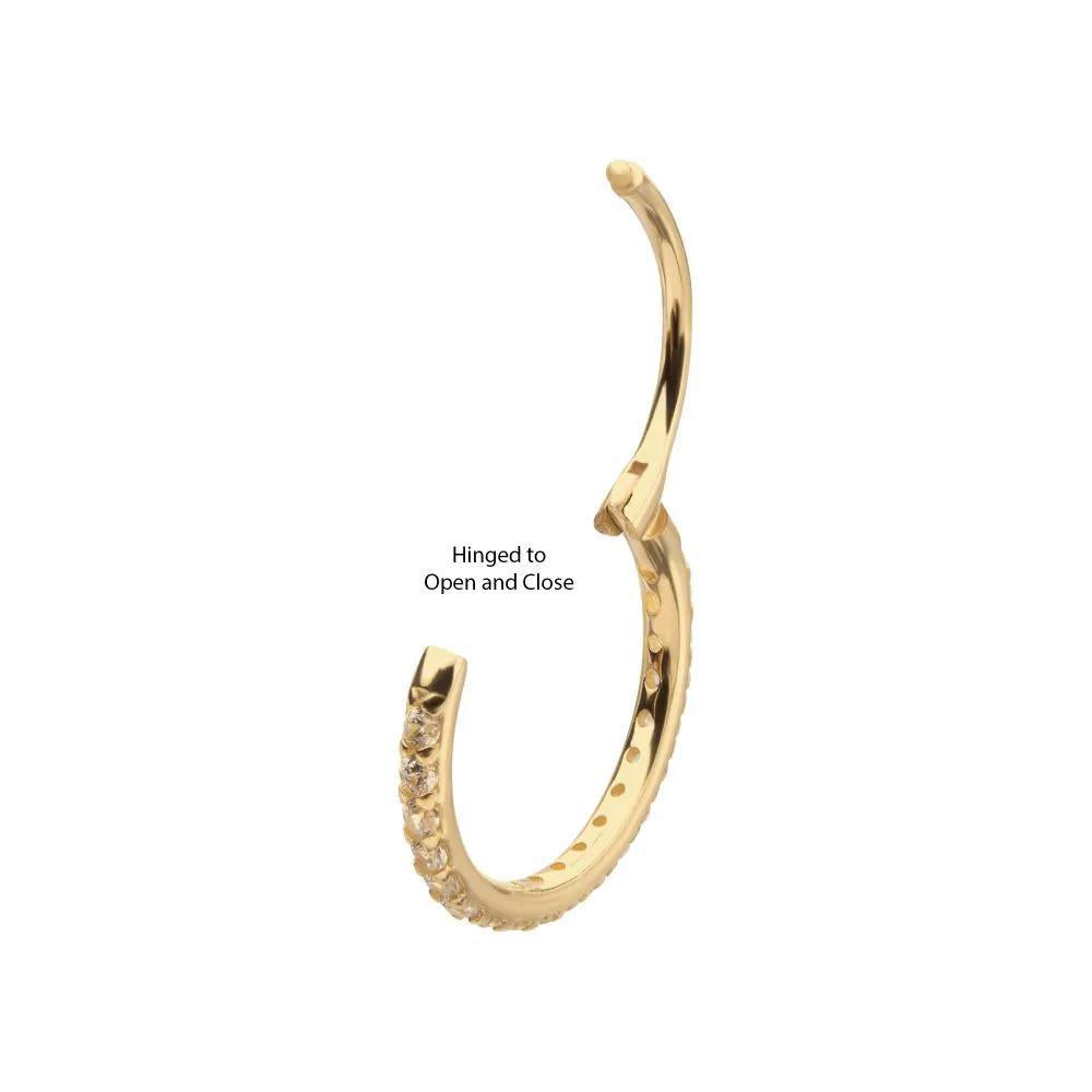 Invictus | 14k gold | 20g Prong 1mm Clear CZ Gem Side Facing Hinged Hoop