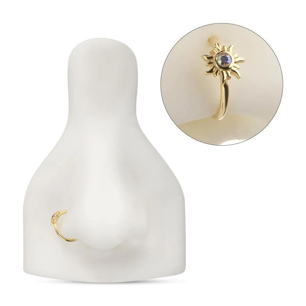 Invictus | 14k gold | Gem Sunburst | Side Facing Hinged Hoop | Cubic Zirconia