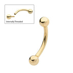 Invictus | 14k gold | 16g Curved Barbell with One Side Internally Threaded and One Side Fixed 3mm Ball End