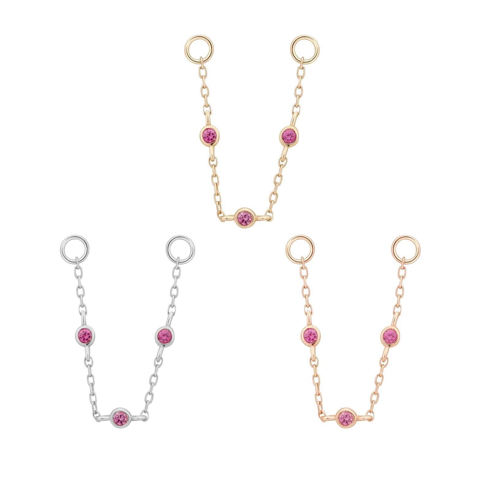 Buddha | 14k gold | 3 Bezel Chain | Pink Sapphire