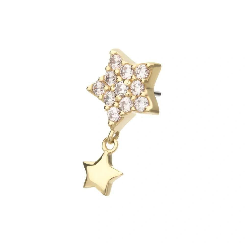 Invictus | 14k gold | Pave Set Star with Star Dangle | CZ