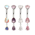 Invictus | Titanium | Internally Threaded Double Teardrop Prong Set Gem Dangle Navel | Cubic Zirconia