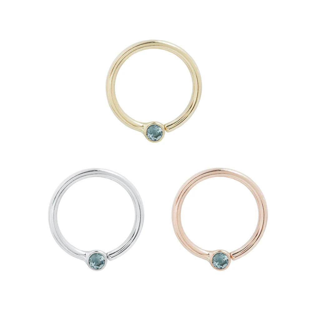 Buddha | 14k gold | Fixed Bezel Bead Ring | 2mm London Blue Topaz