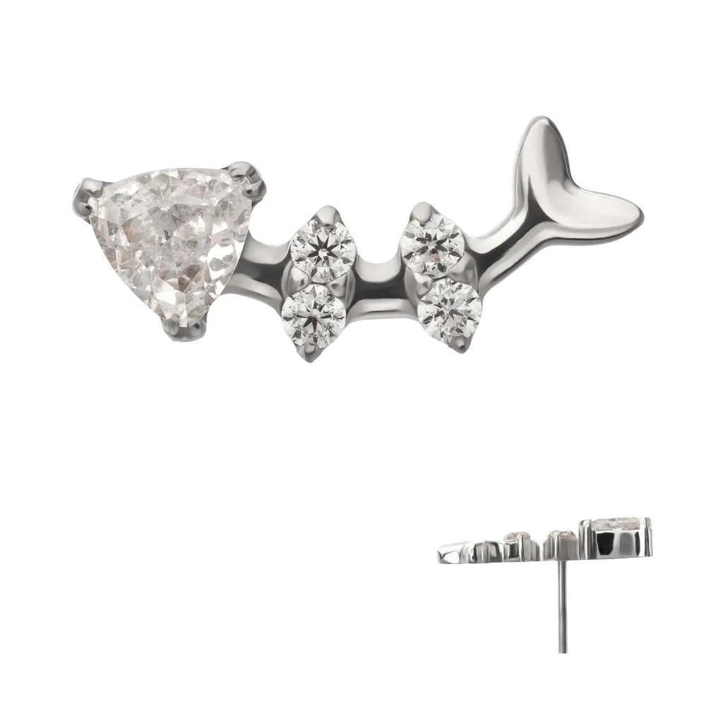 Invictus | Titanium | Threadless Low Profile Fishbone Top w/ Prong Set Gems | Cubic Zirconia