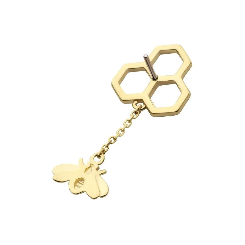 Invictus | 14k gold | Honeycomb with Bee Dangle