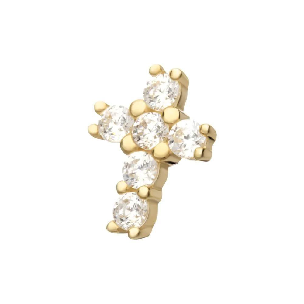 Invictus | 14k gold | Prong Clear 6 CZ Cross Top