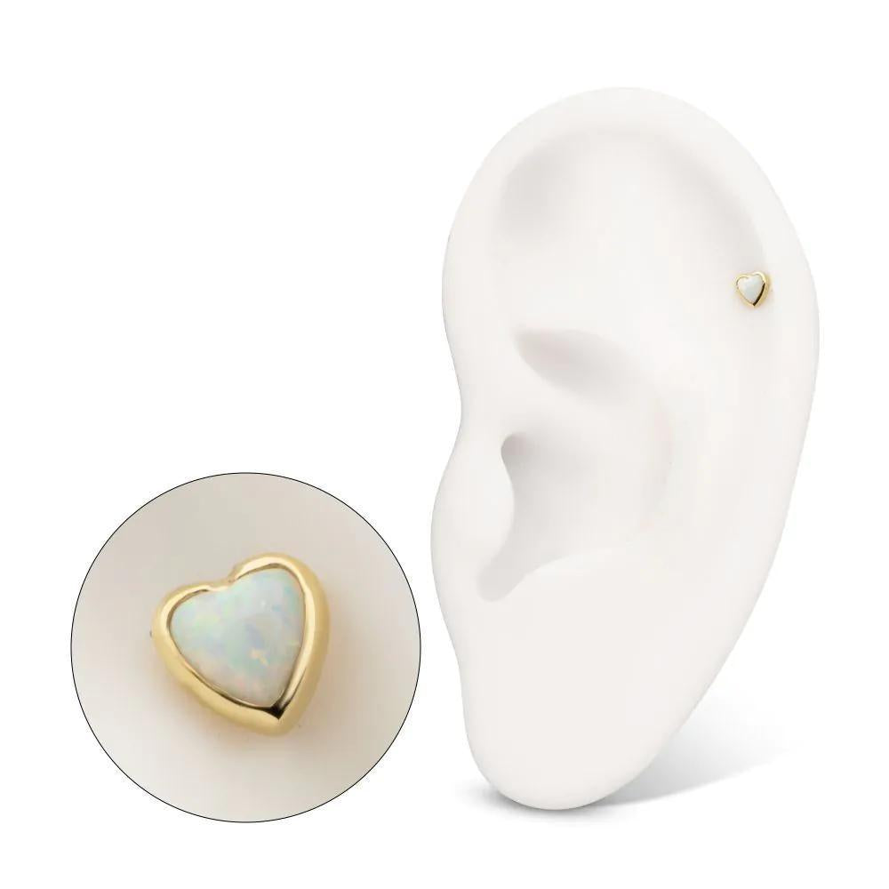 Invictus | 14k gold | Bezel Set Heart | Synthetic White Opal