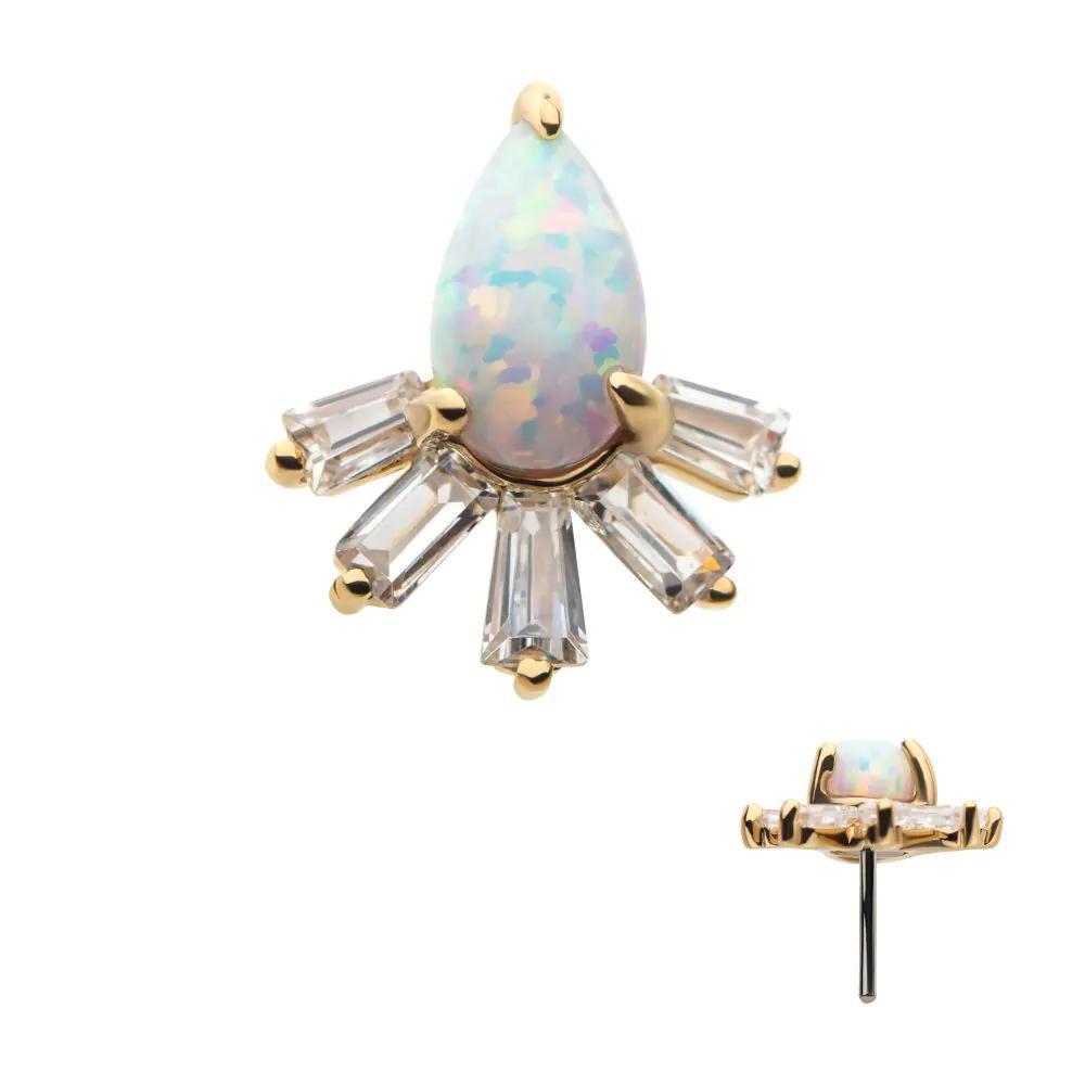 Invictus | 14k gold | Teardrop and Tapered Baguette | CZ/Opal