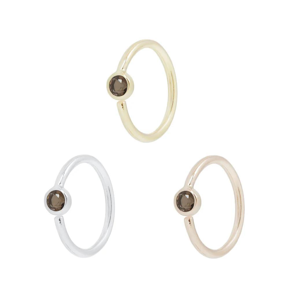 Buddha | 14k gold | Fixed Bezel Seam Ring | Side Set Facing | 2mm Smoky Quartz