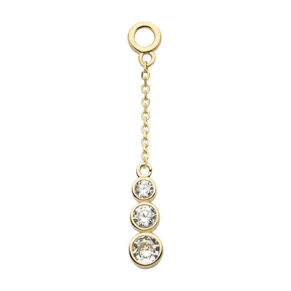 Invictus | 14k gold | 3-Cluster Bezel Set Round CZ Dangle Charm with 10mm Chain