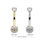Invictus | 14k gold | Multi Clear CZ Flower Shape Navel Curve | 14g 7/16