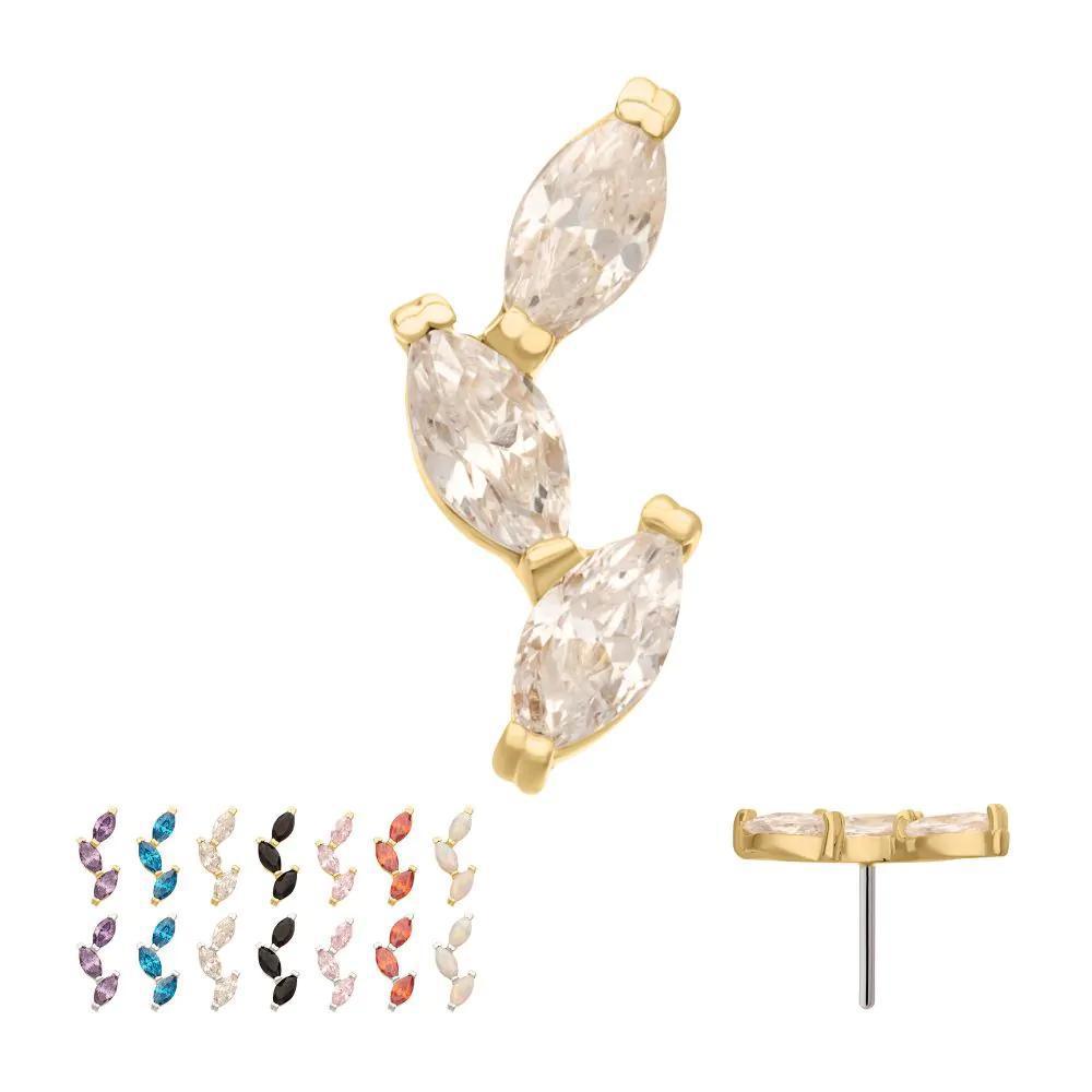 Invictus | 14k gold | Vine Shape Top with 3-Tier Marquise Gem | Cubic Zirconia + Synthetic White Opal