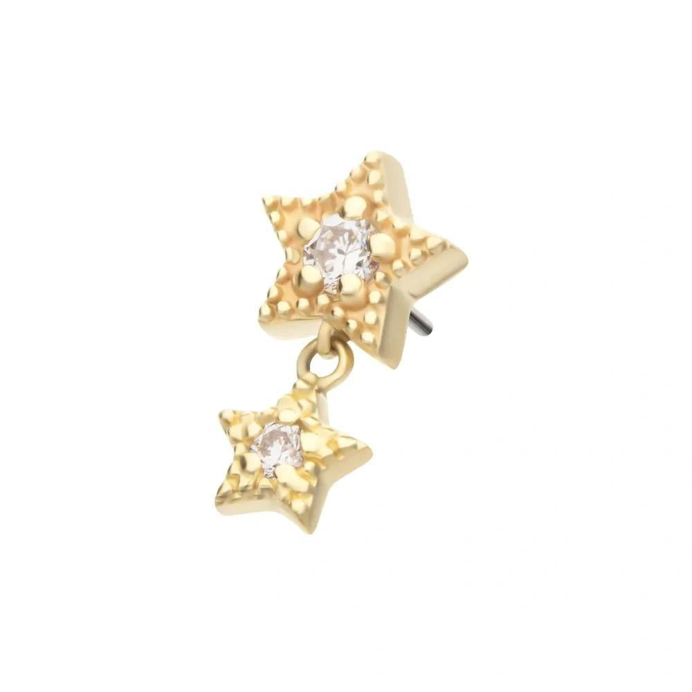 Invictus | 14k gold | Milgrain Edge Double Star with Dangle | CZ