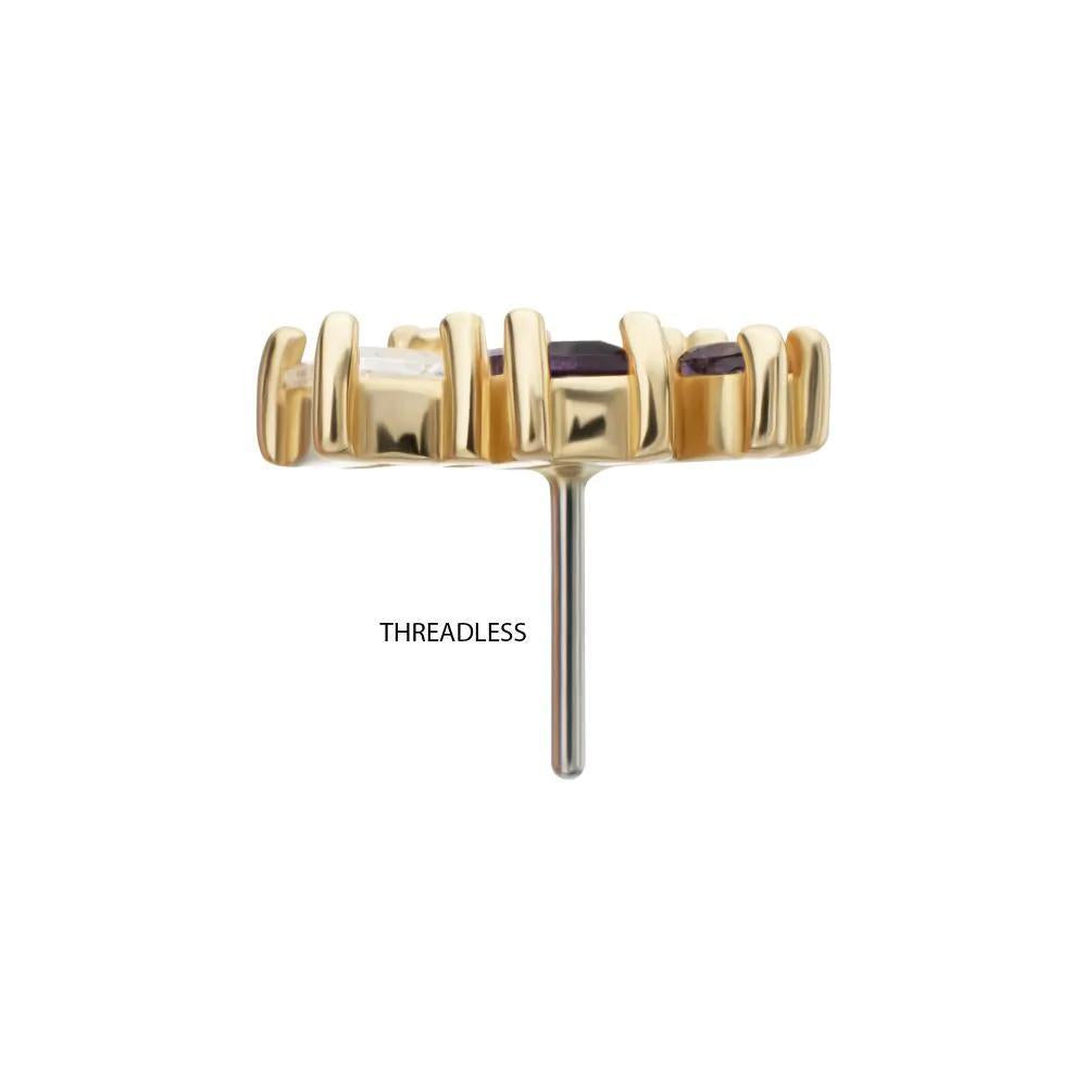 Invictus | 14k gold | 4-Staggered Baguette Cluster Prong Set Multi-Gem Top