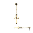 Invictus | 14k gold | Bezel Set Dagger with Dangle | Black CZ