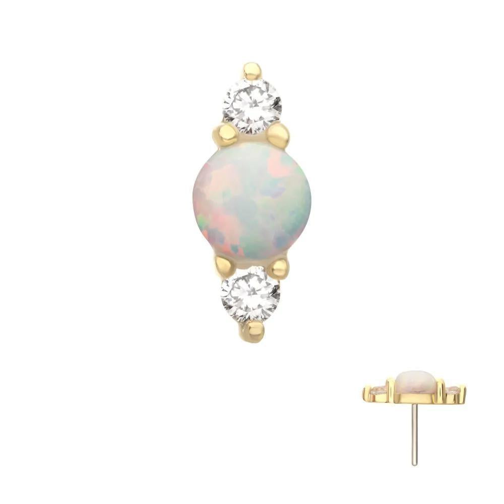 Invictus | 14k gold | Prong Set White Opal & Clear CZ Gem Cluster Top | Clear CZ + Synthetic White Opal