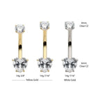 Invictus | 14k gold | 4-Prong Round & Heart Clear CZ Navel Curve