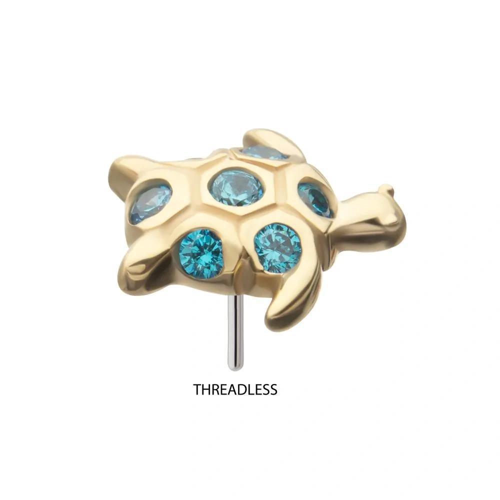 Invictus | 14k gold | Sea Turtle | Aqua CZ