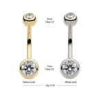 Invictus | 14k gold | Double Round Bezel Clear CZ Navel Curve | 14g 7/16