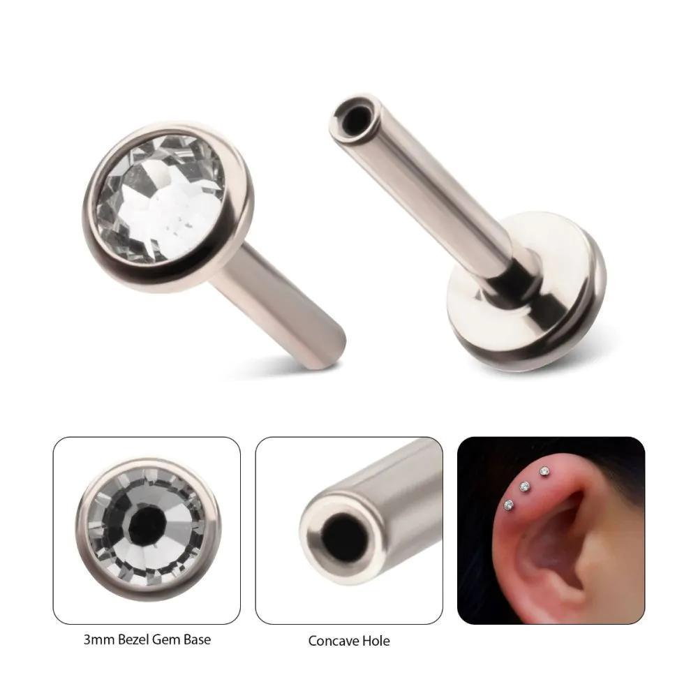 Invictus | Titanium | Threadless Bezel Gem Back Duality Labret Post | Cubic Zirconia