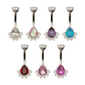 Invictus | Titanium | Internally Threaded Royal Cluster Teardrop Gem Fixed Bottom Navel | Cubic Zirconia