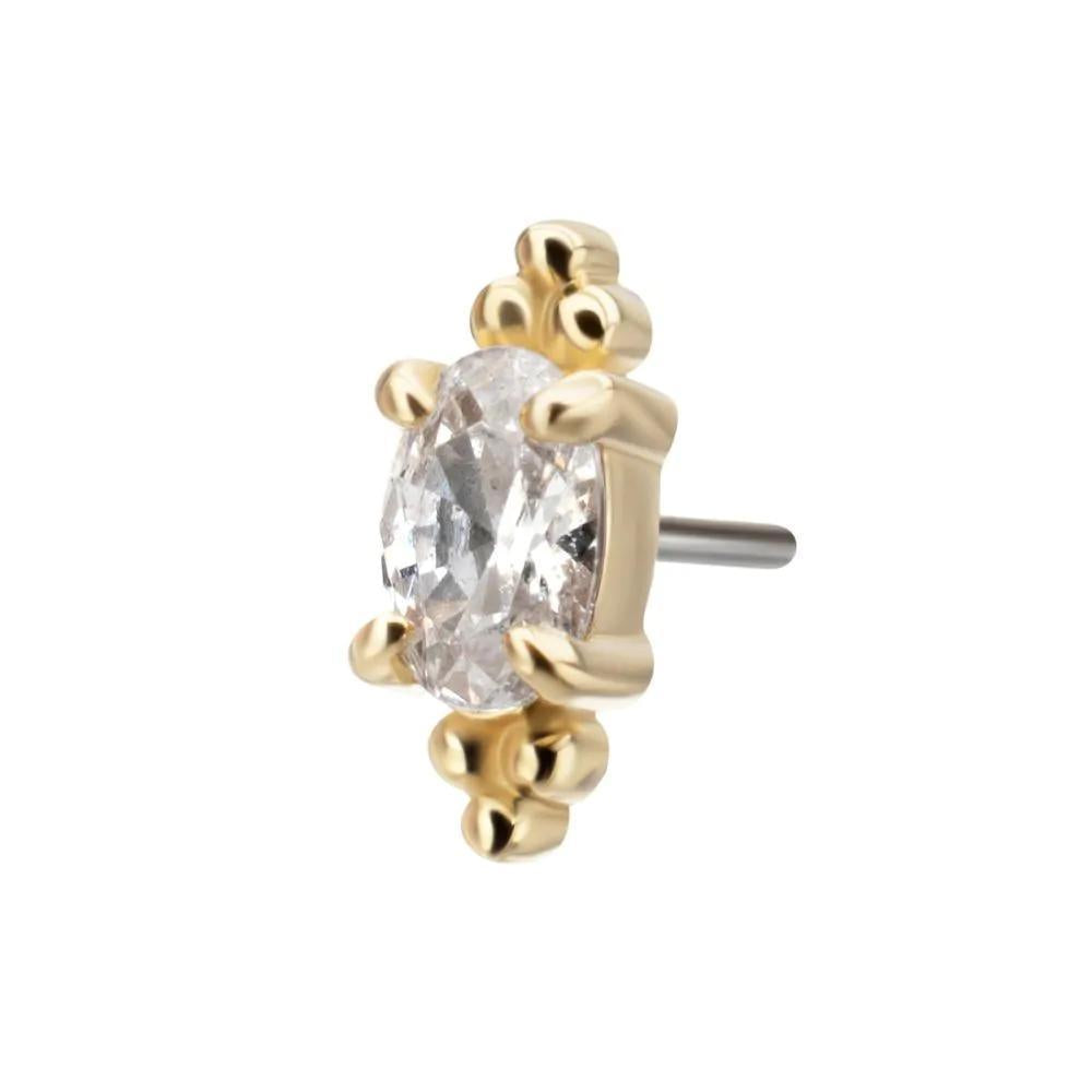 Invictus | 14k gold | Prong Set Oval Gem with Tri-bead Top | CZ