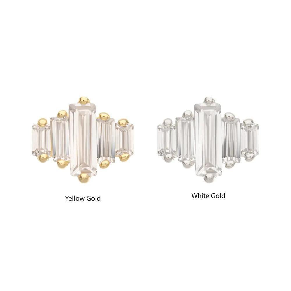 Invictus | 14k gold | 3D Geometric Baguette Gem Top | Clear CZ