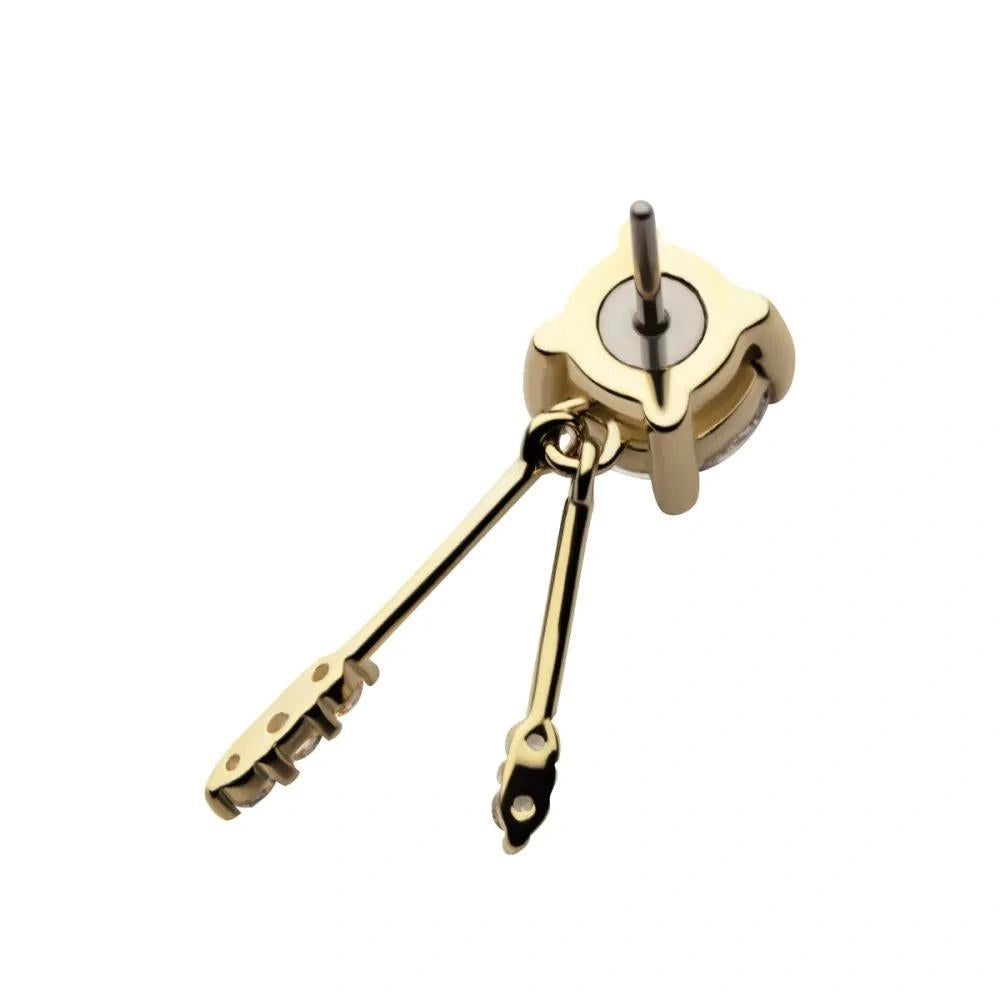 Invictus | 14k gold | Prong Set with Double Dangle Bar | CZ