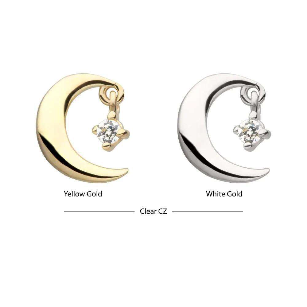 Invictus | 14k gold | Moon with Prong Set Dangle | CZ
