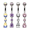 Invictus | Titanium | Internally Threaded Double Round Prong Set Gem w/ Teardrop Dangle Navel | Cubic Zirconia