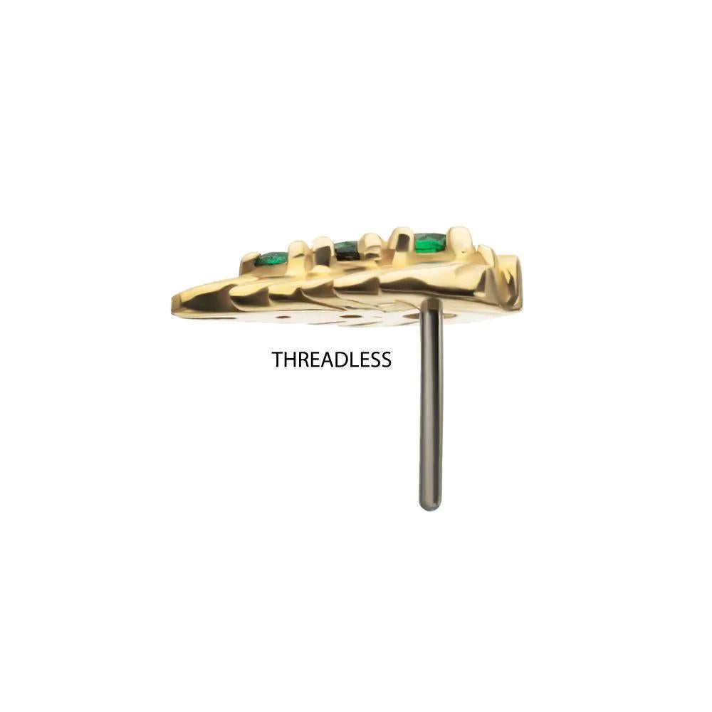 Invictus | 14k gold | Prong Set Emerald Gem Grove Leaf Top | Emerald CZ