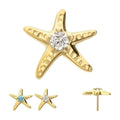 Invictus | 24k Gold PVD Titanium | Threadless Low Profile 3D Starfish Top w/ Prong Set Gem | Cubic Zirconia