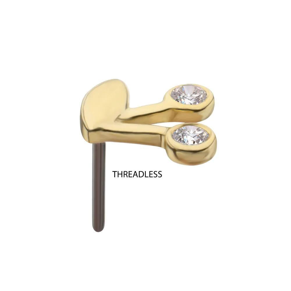 Invictus | 14k Gold| Threadless Double Gem Cherry Top | Cubic Zirconia