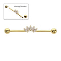 Invictus | 24k Gold PVD Titanium | Internally Threaded Industrial Barbell w/ 5 Marquise Gem Cluster | Cubic Zirconia