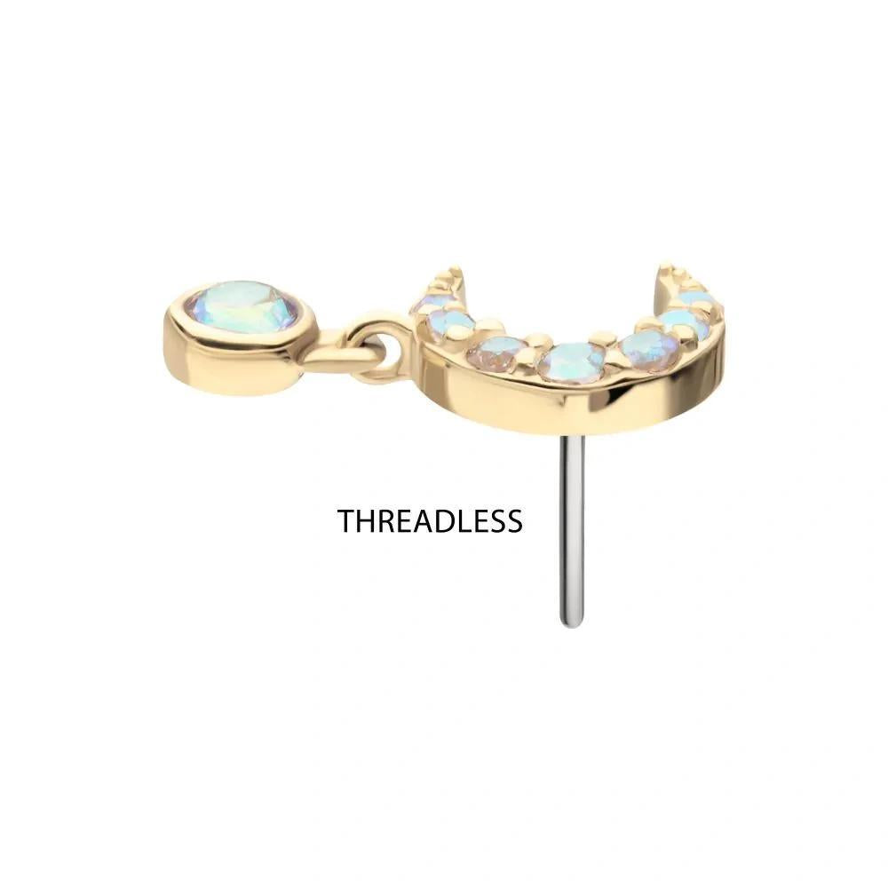 Invictus | 14k gold | Pave Set Moon with Dangle | AB CZ