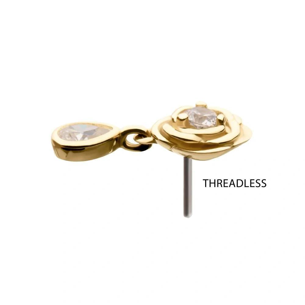 Invictus | 14k gold | Rose with Dangle | CZ