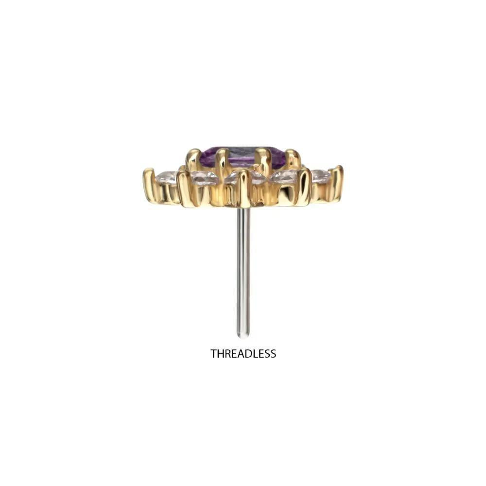 Invictus | 14k Gold | Threadless "Regalia Oval" Gem Flower Top | Cubic Zirconia