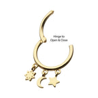 Invictus | 14k gold | Huggie Hoop | Star + Moon Dangle