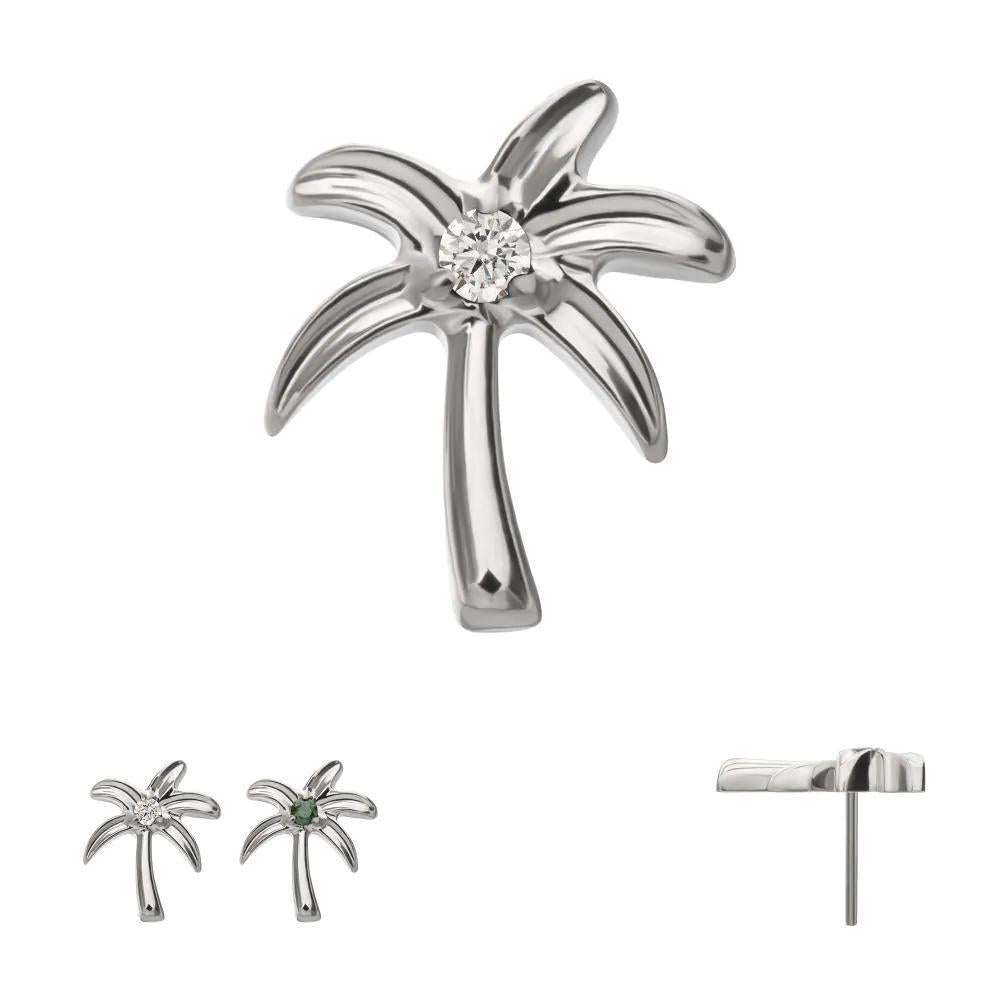 Invictus | Titanium | Threadless Low Profile 3D Palm Tree Top w/ Prong Set Gem | Cubic Zirconia