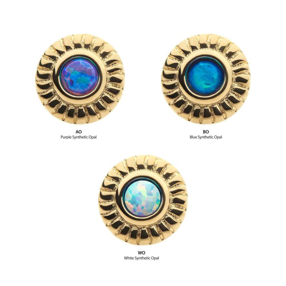 Invictus | 14k gold | Scalloped Bezel Set | synthetic Opal