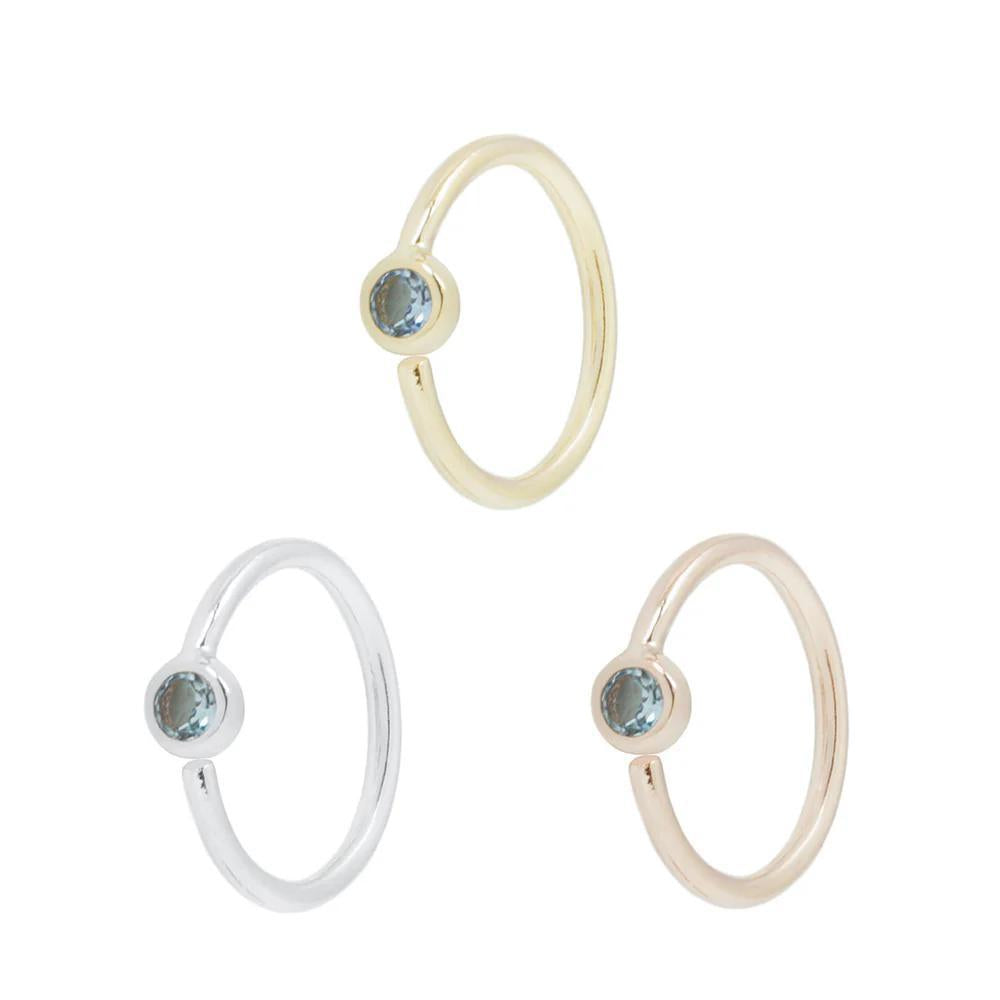 Buddha | 14k gold | Fixed Bezel Bead Ring | Side Set Facing | 2mm London Blue Topaz