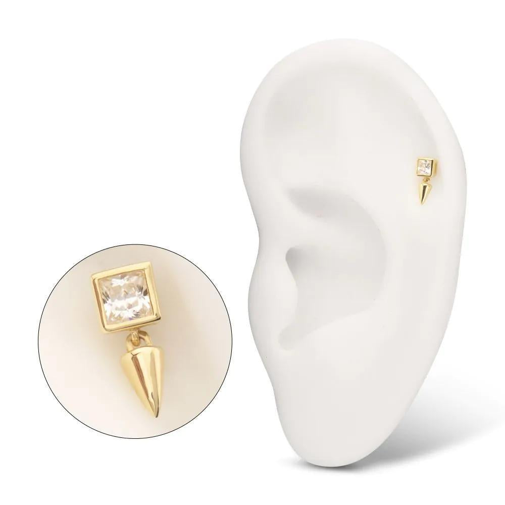 Invictus | 14k gold | Princess Cut Bezel with Spike Dangle | Lab-Grown Diamond