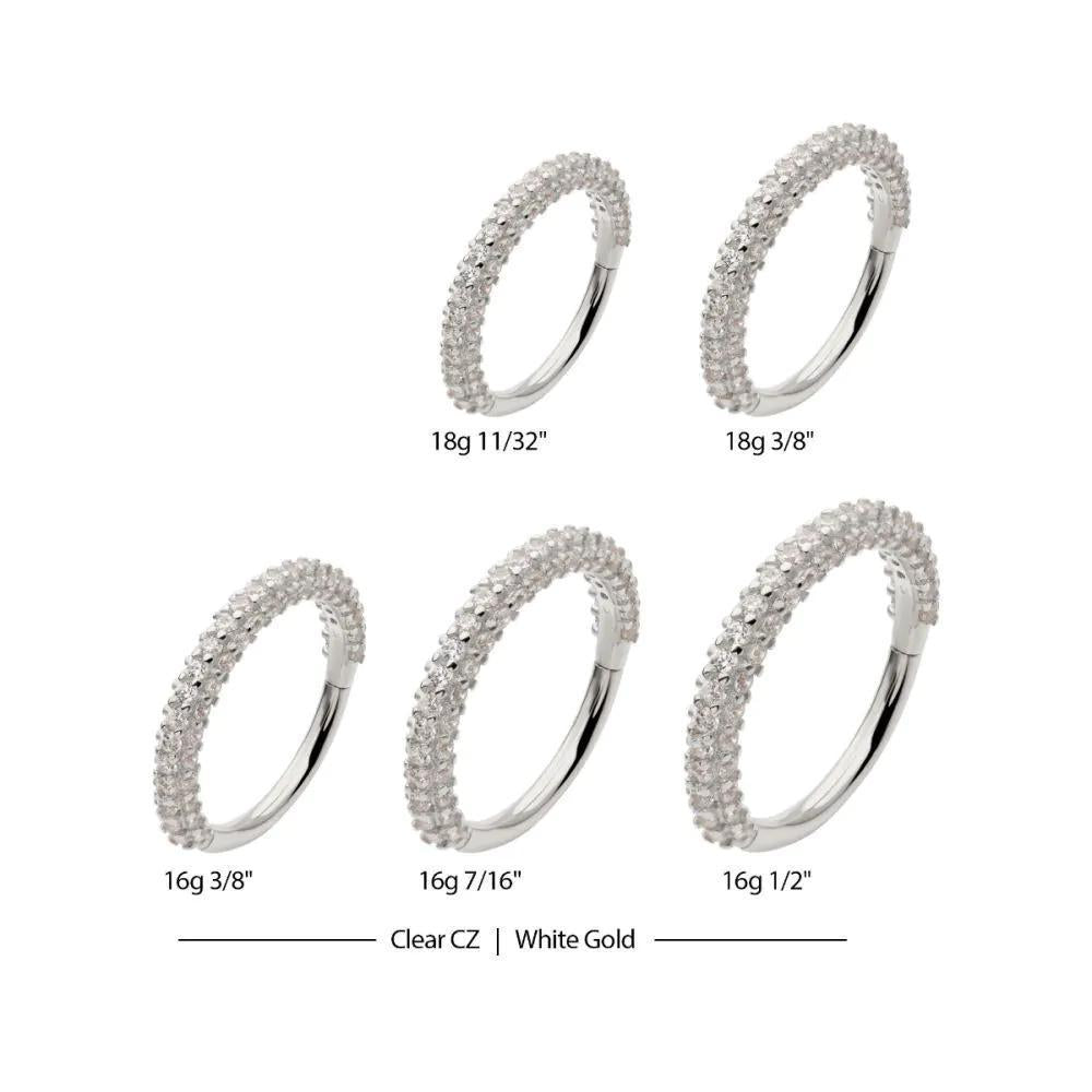 Invictus | 14k gold | 3 Row Prong Set Hinged Segment Clicker | CZ