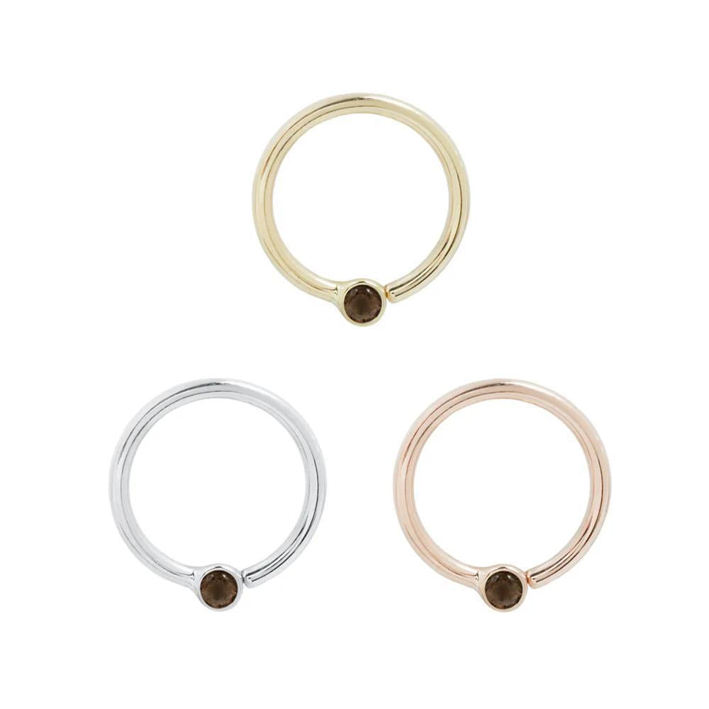 Buddha | 14k gold | Fixed Bezel Seam Ring | 2mm Smoky Quartz
