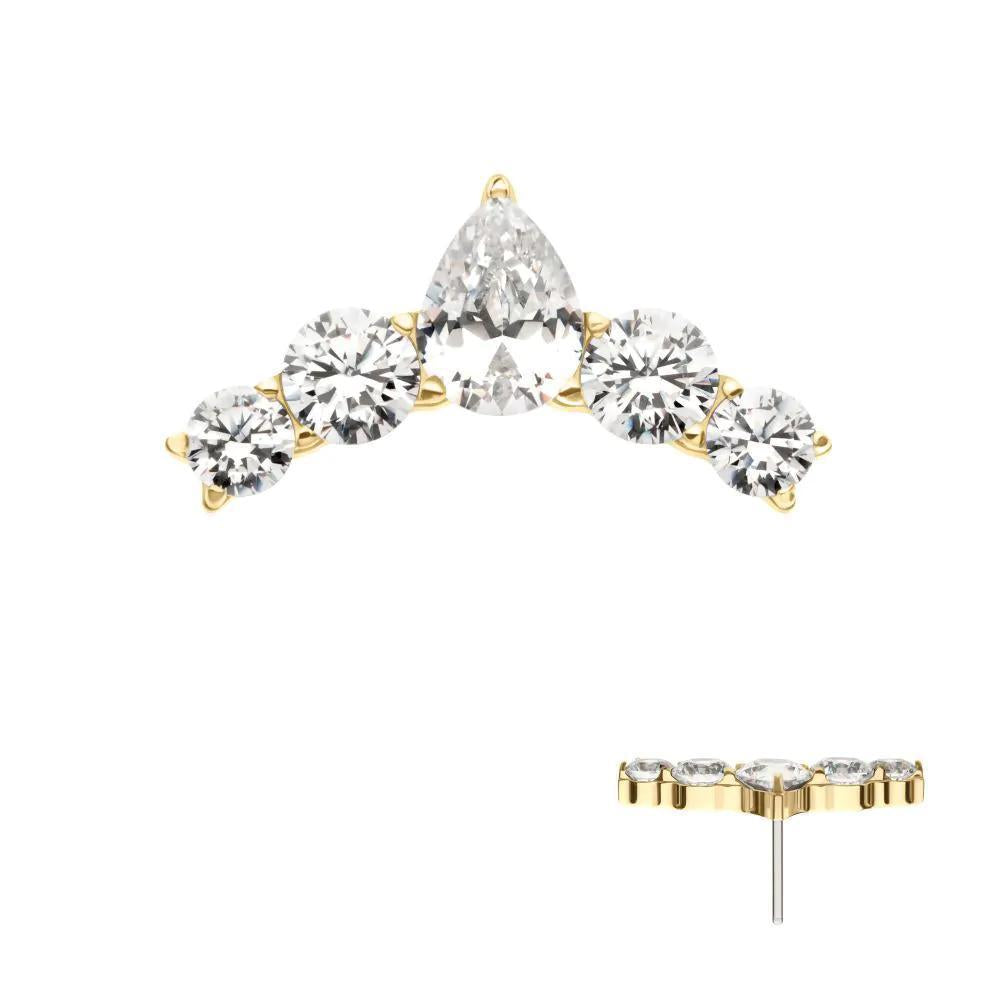 Invictus | 14k gold | 5- Cluster Curved Bar with Tear Drop | CZ