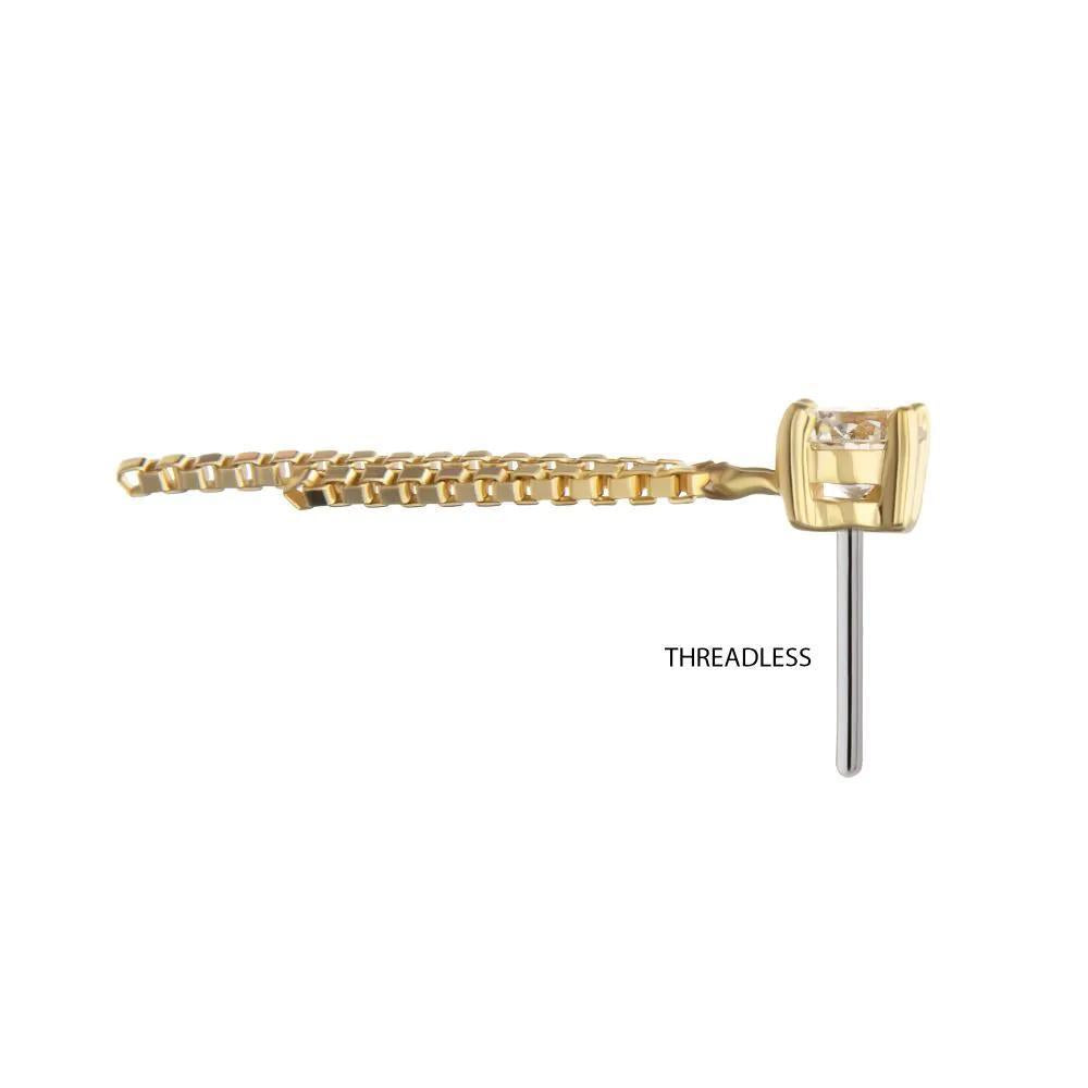Invictus | 14k gold | Prong Set Lab-Grown Diamond with 2 Box Chain Dangle | Lab-Grown Diamond